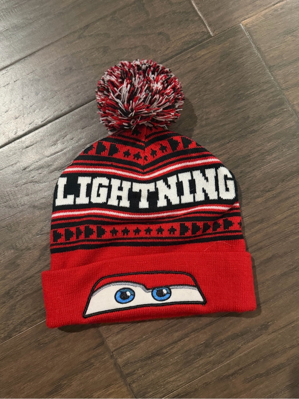Disney Red & Black Lightning McQueen Pom Pom Beanie Hat Boys Cars 3